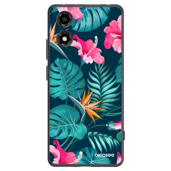 Picasee Motorola Moto E14 Hülle - Schwarzes Silikon - Pink Monstera