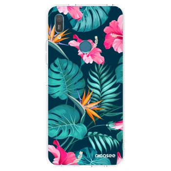 Picasee Huawei Y6 2019 Hülle - Transparentes Silikon - Pink Monstera