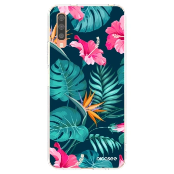 Picasee Samsung Galaxy A70 A705F Hülle - Transparentes Silikon - Pink Monstera