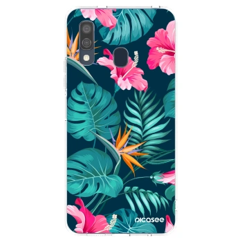 Picasee Samsung Galaxy A40 A405F Hülle - Transparentes Silikon - Pink Monstera