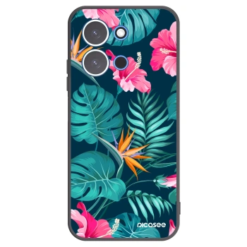 Picasee Xiaomi Redmi 15C 4G Hülle - Schwarzes Silikon - Pink Monstera