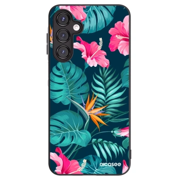 Picasee Samsung Galaxy A16 4G Hülle - Schwarzes Silikon - Pink Monstera