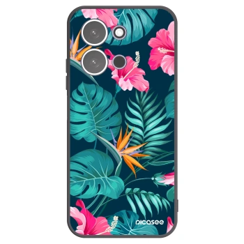 Picasee Xiaomi Redmi 15C 5G Hülle - Schwarzes Silikon - Pink Monstera