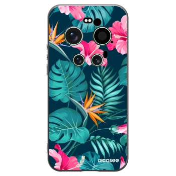 Picasee Xiaomi 17 Ultra Hülle - Schwarzes Silikon - Pink Monstera