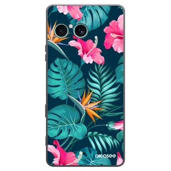 Picasee Sony Xperia 10 VII Hülle - Schwarzes Silikon - Pink Monstera