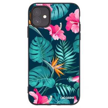 Picasee Apple iPhone 11 Hülle - Schwarzes Silikon - Pink Monstera