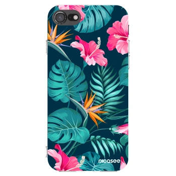 Picasee Apple iPhone 8 Hülle - Transparentes Silikon - Pink Monstera