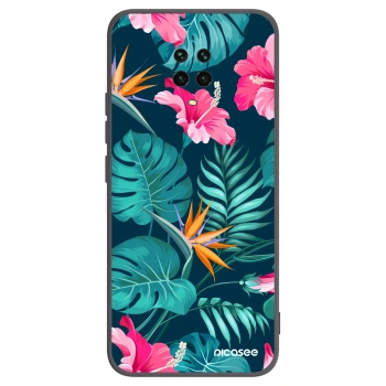 Picasee Xiaomi Redmi Note 9 Pro Hülle - Schwarzes Silikon - Pink Monstera