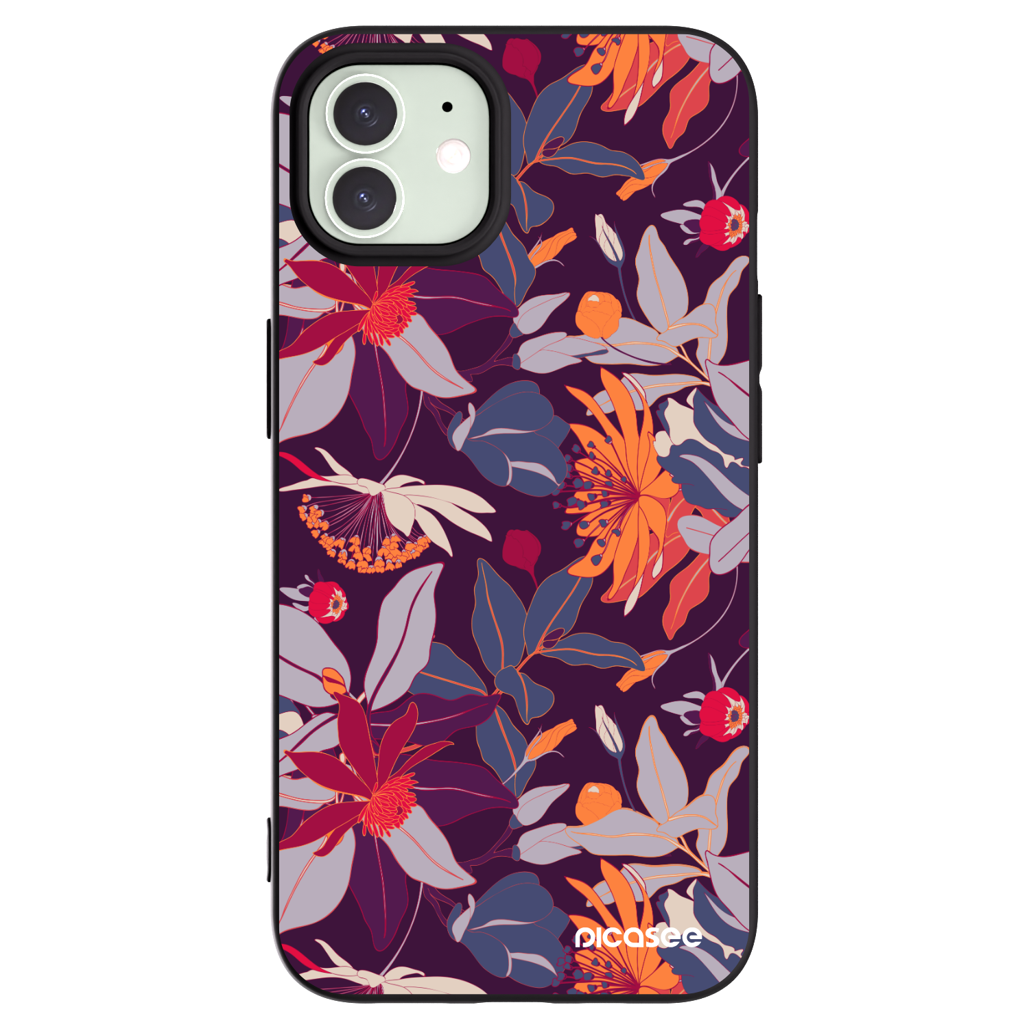 Picasee Apple iPhone 12 Pro Hülle - Schwarzes Silikon - Purple Leaf