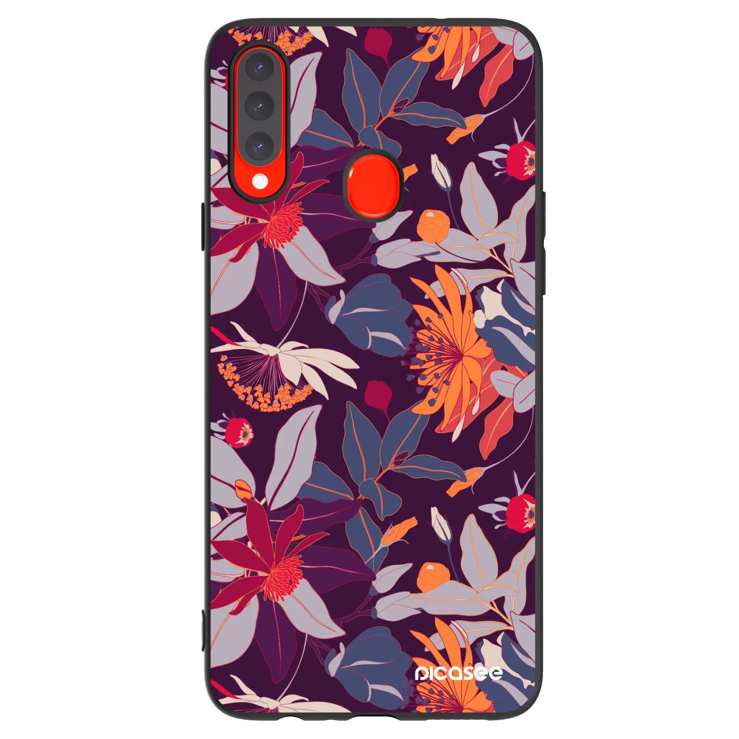 Picasee Samsung Galaxy A20s Hülle - Schwarzes Silikon - Purple Leaf