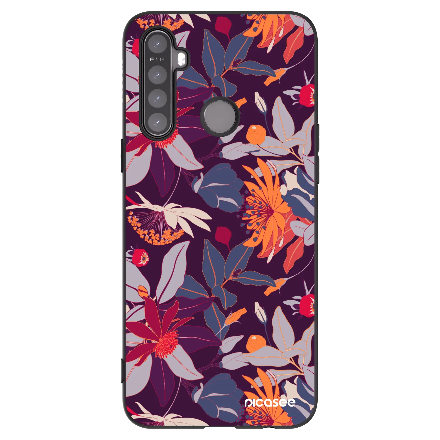 Picasee Realme 5 Hülle - Schwarzes Silikon - Purple Leaf