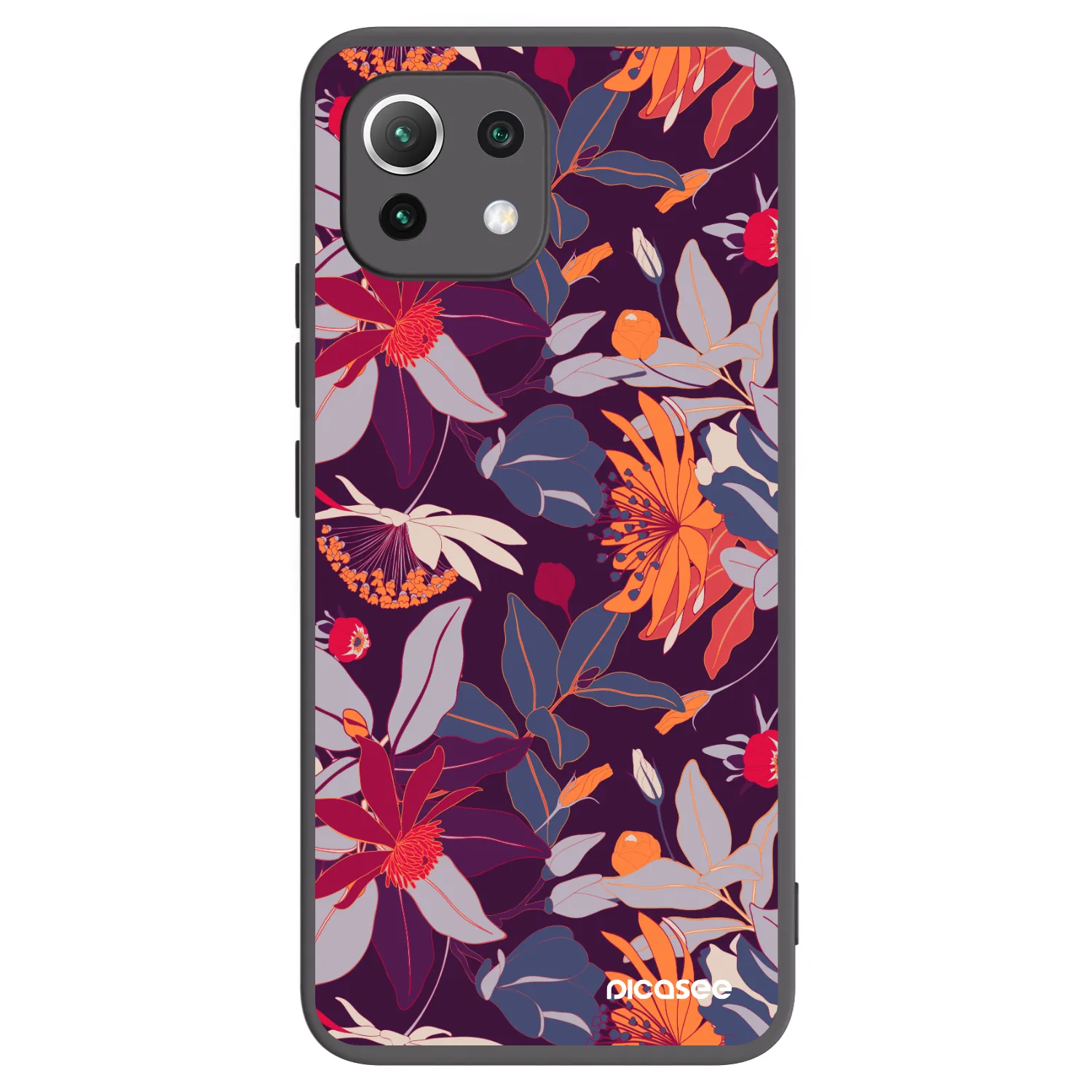 Picasee Xiaomi Mi 11 Lite Hülle - Schwarzes Silikon - Purple Leaf