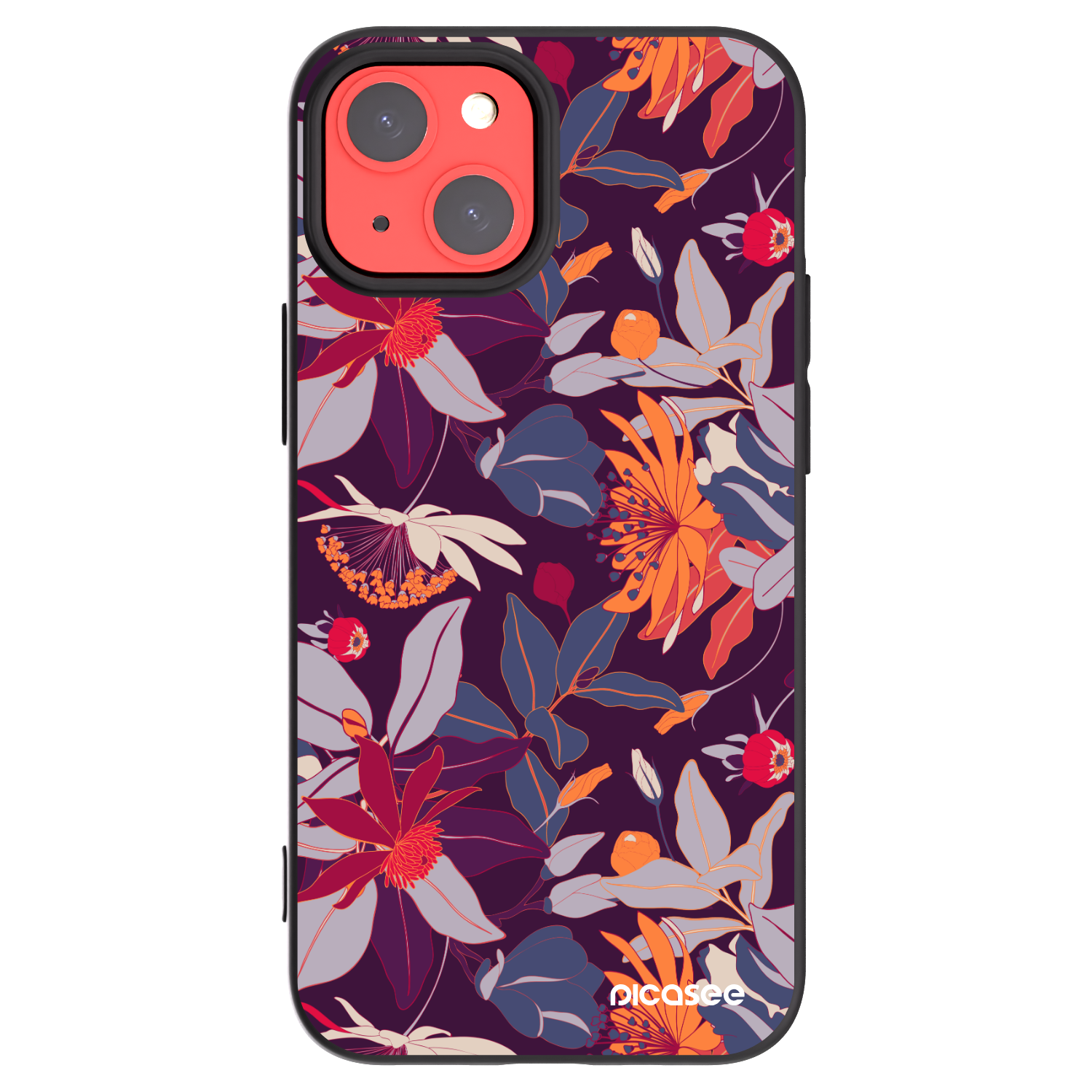 Picasee Apple iPhone 13 mini Hülle - Schwarzes Silikon - Purple Leaf
