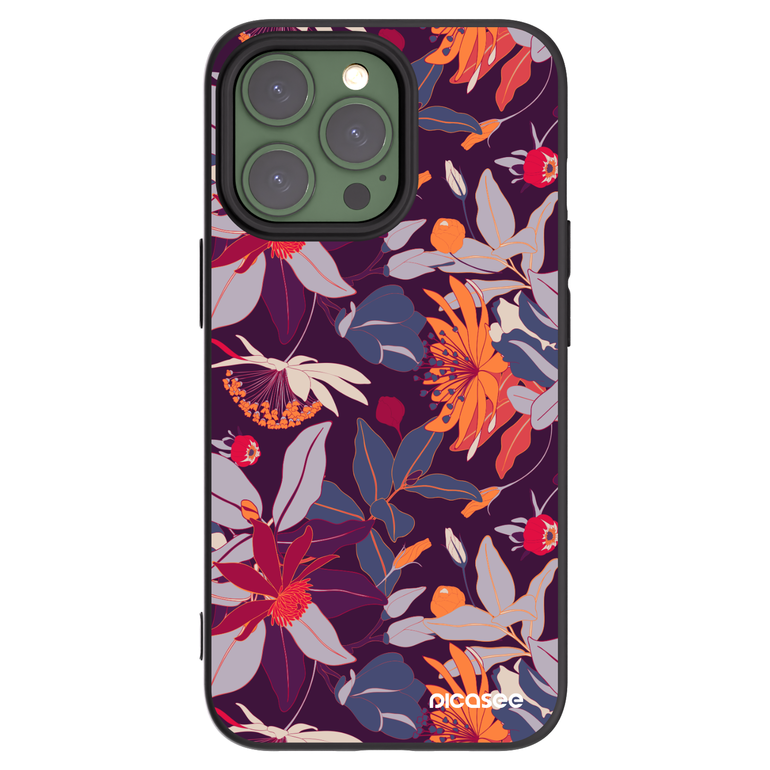 Picasee Apple iPhone 13 Pro Hülle - Schwarzes Silikon - Purple Leaf