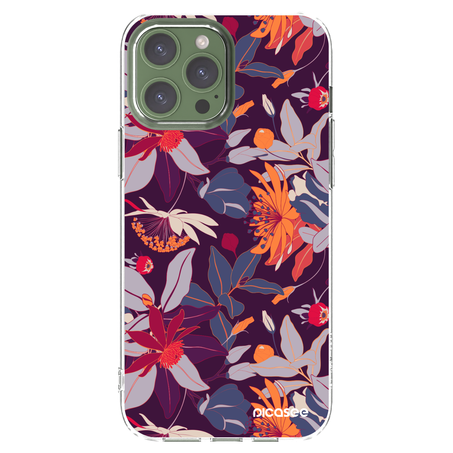Picasee Apple iPhone 13 Pro Max Hülle - Transparentes Silikon - Purple Leaf