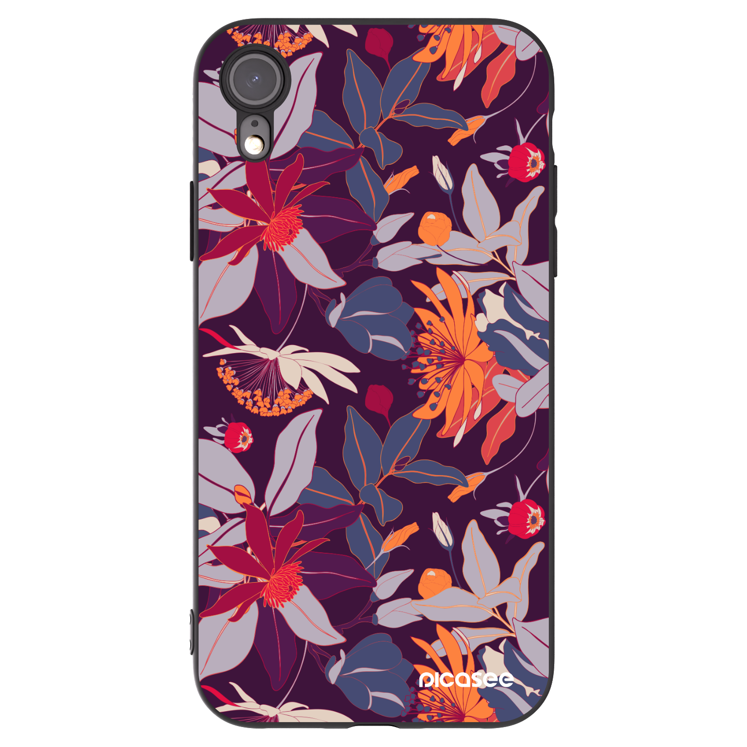 Picasee Apple iPhone XR Hülle - Schwarzes Silikon - Purple Leaf
