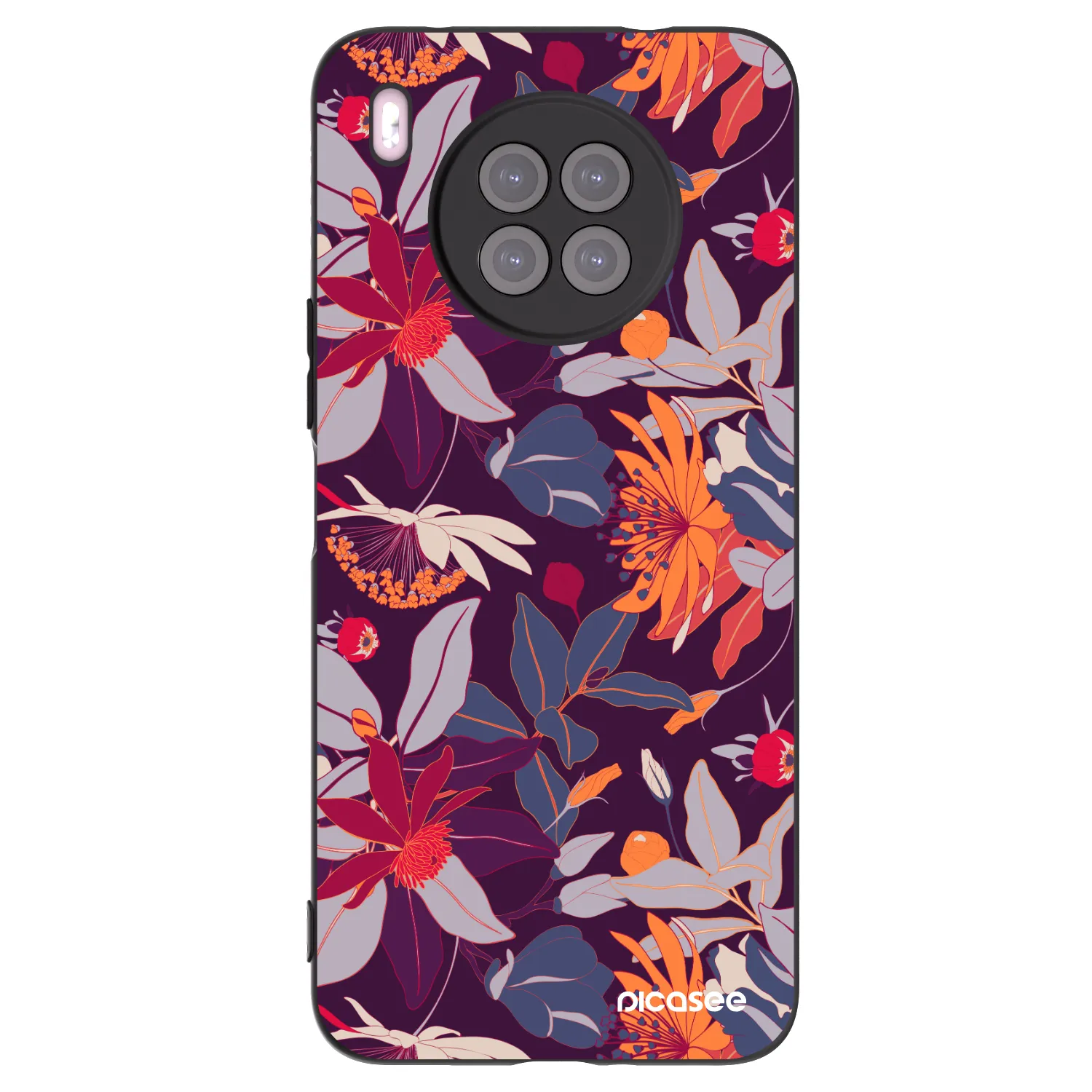 Picasee Huawei Nova 8i Hülle - Schwarzes Silikon - Purple Leaf