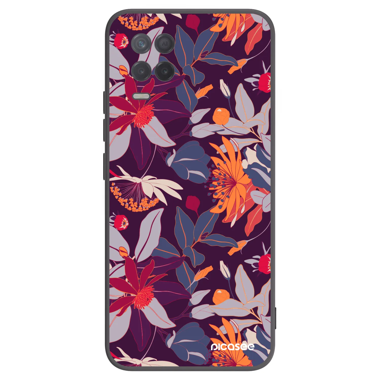 Picasee Realme 8 5G Hülle - Schwarzes Silikon - Purple Leaf