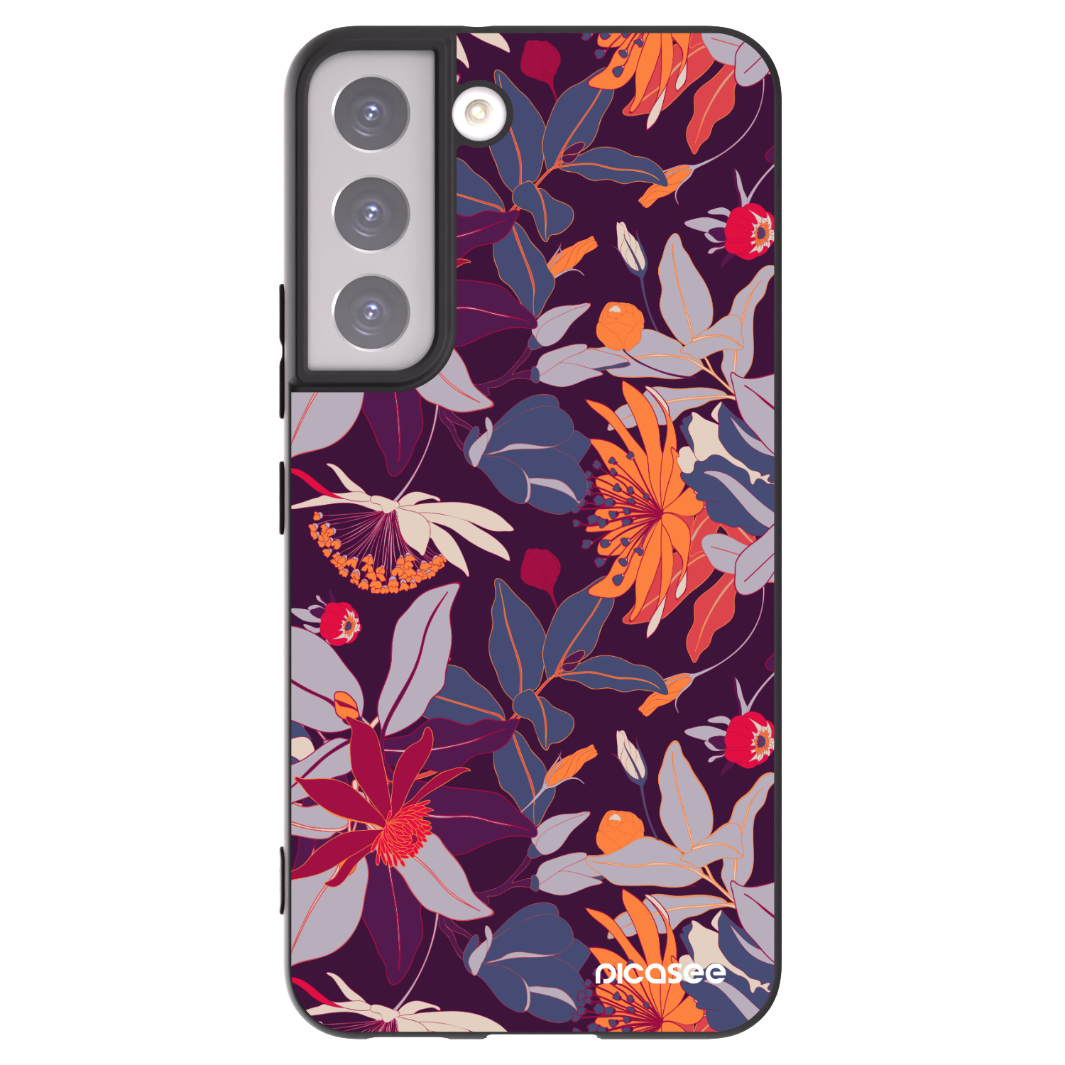 Picasee Samsung Galaxy S22 5G Hülle - Schwarzes Silikon - Purple Leaf