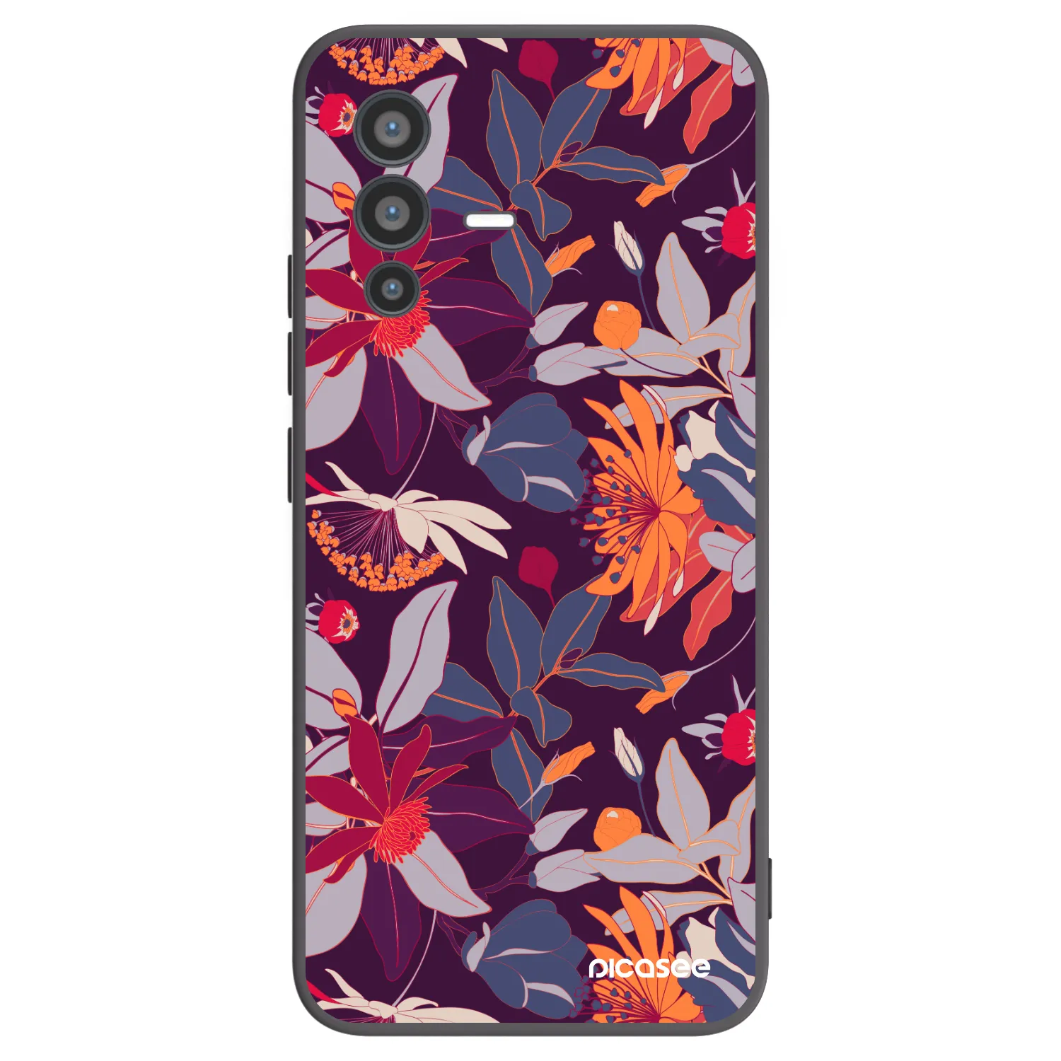 Picasee Vivo V23 5G Hülle - Schwarzes Silikon - Purple Leaf