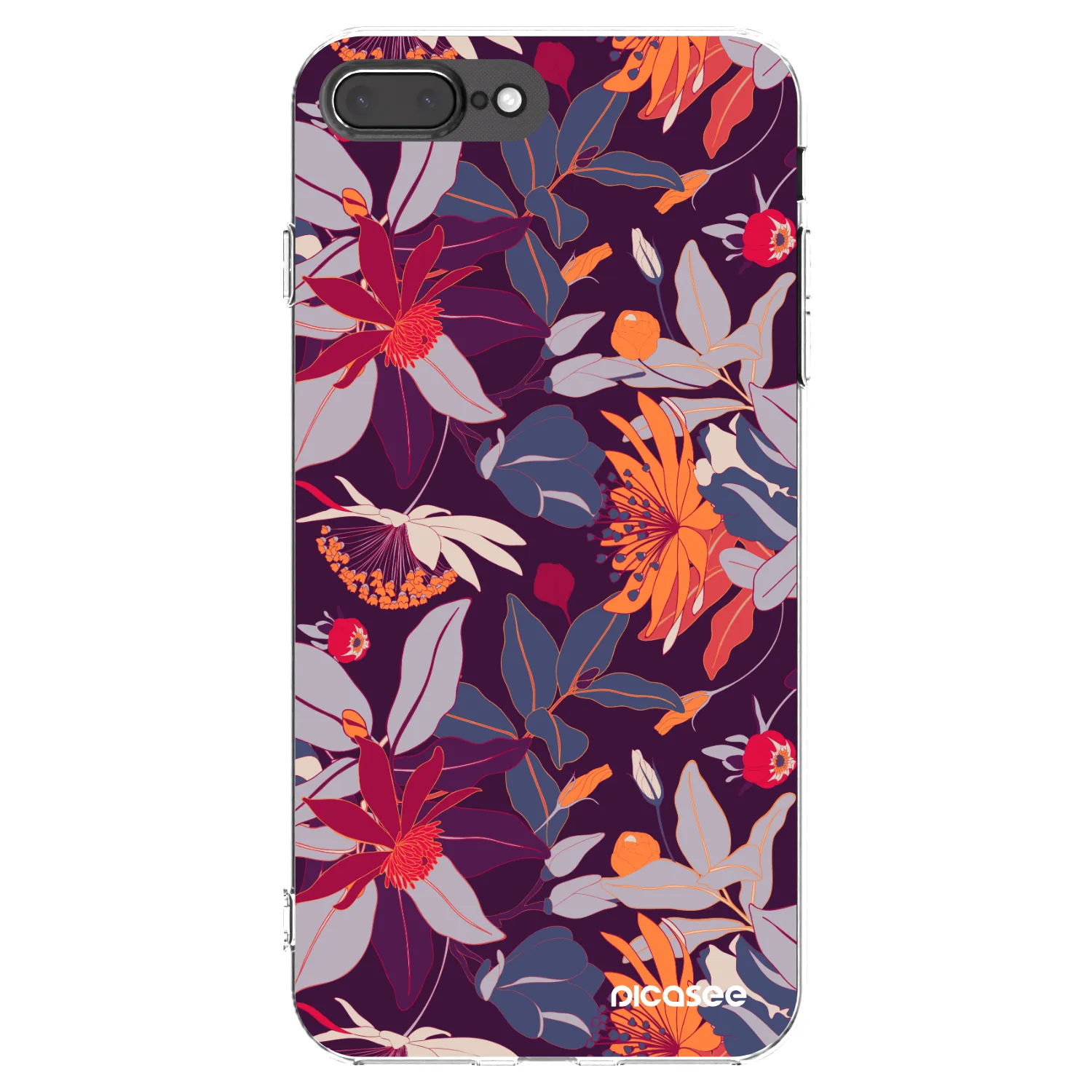 Picasee Apple iPhone 8 Plus Hülle - Transparentes Silikon - Purple Leaf