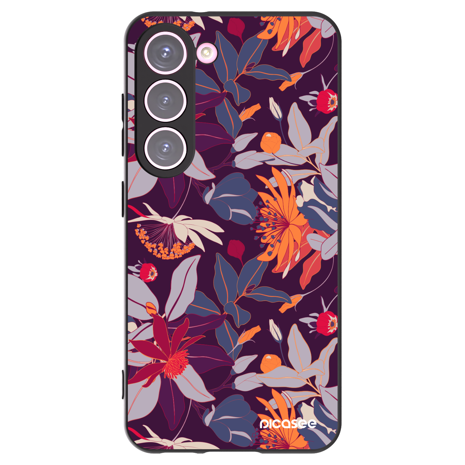 Picasee Samsung Galaxy S23 5G Hülle - Schwarzes Silikon - Purple Leaf