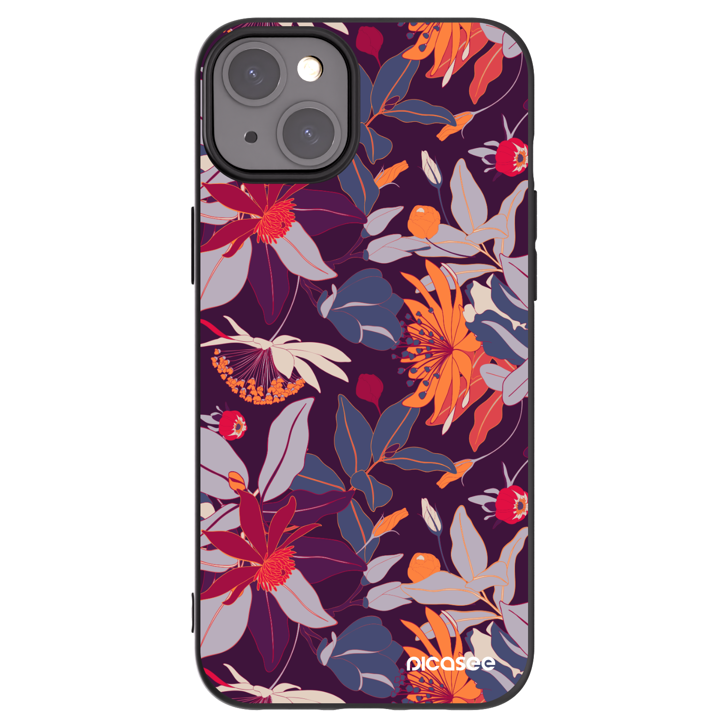 Picasee Apple iPhone 15 Plus Hülle - Schwarzes Silikon - Purple Leaf