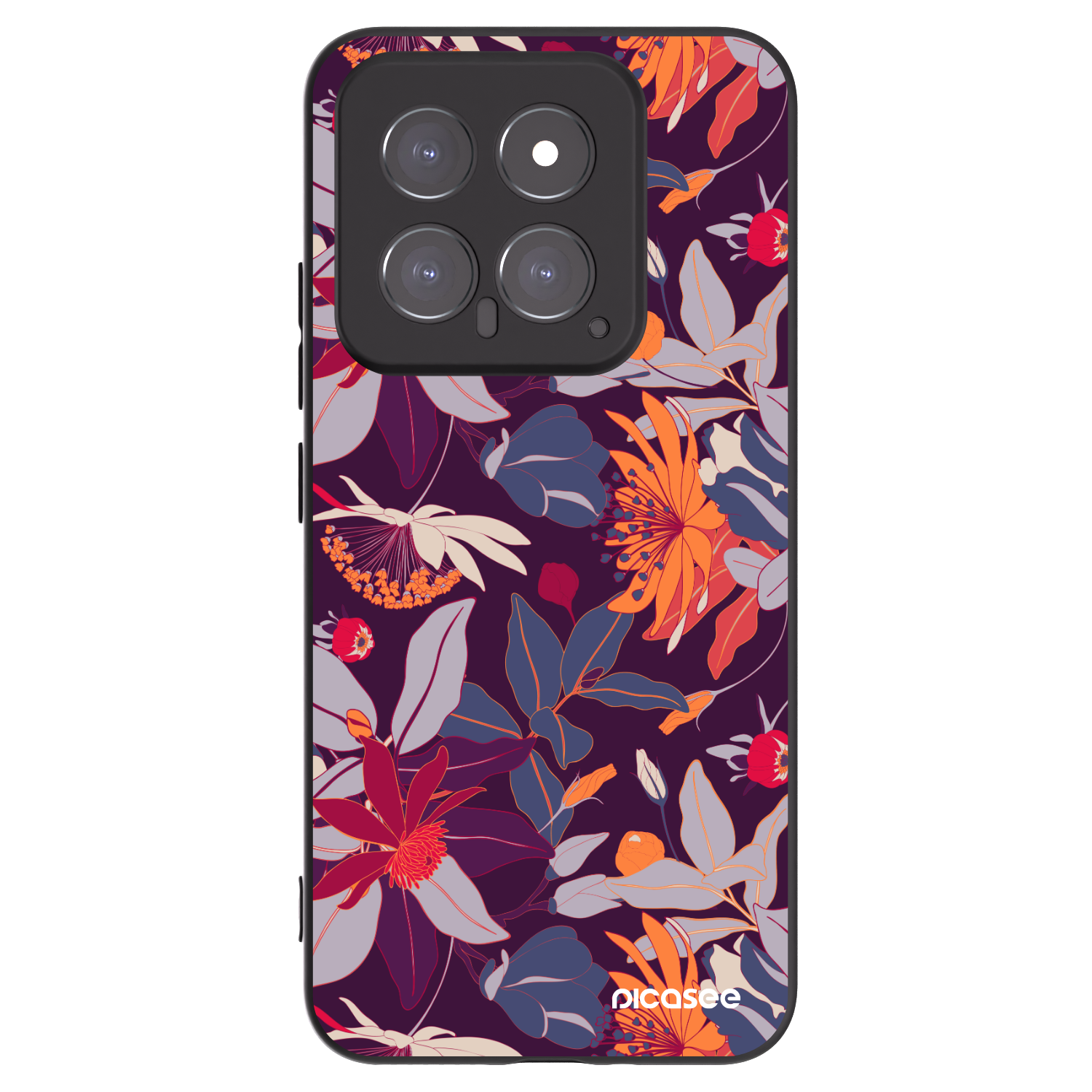 Picasee Xiaomi 14 Hülle - Schwarzes Silikon - Purple Leaf