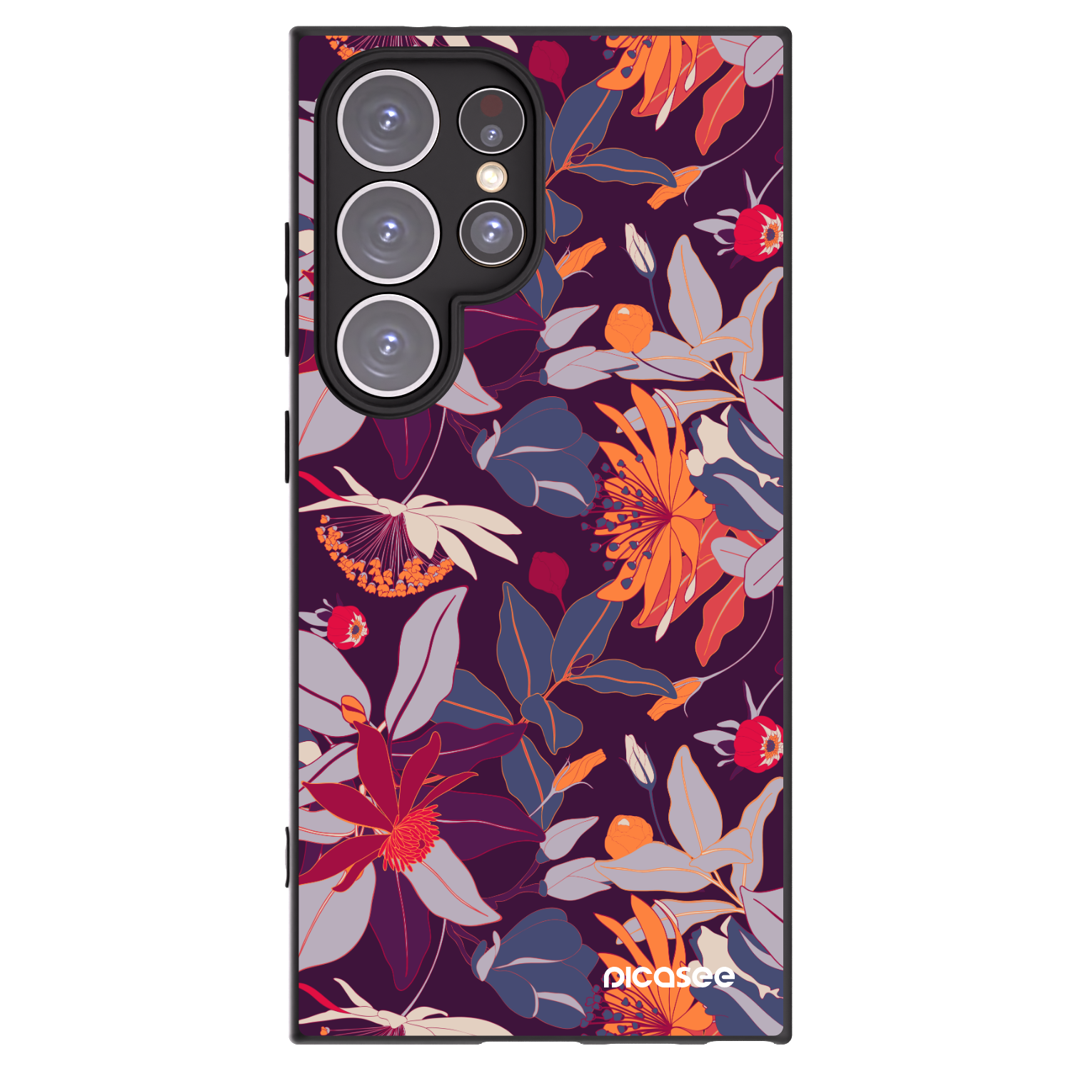 Picasee Samsung Galaxy S24 Ultra S928B 5G Hülle - Schwarzes Silikon - Purple Leaf