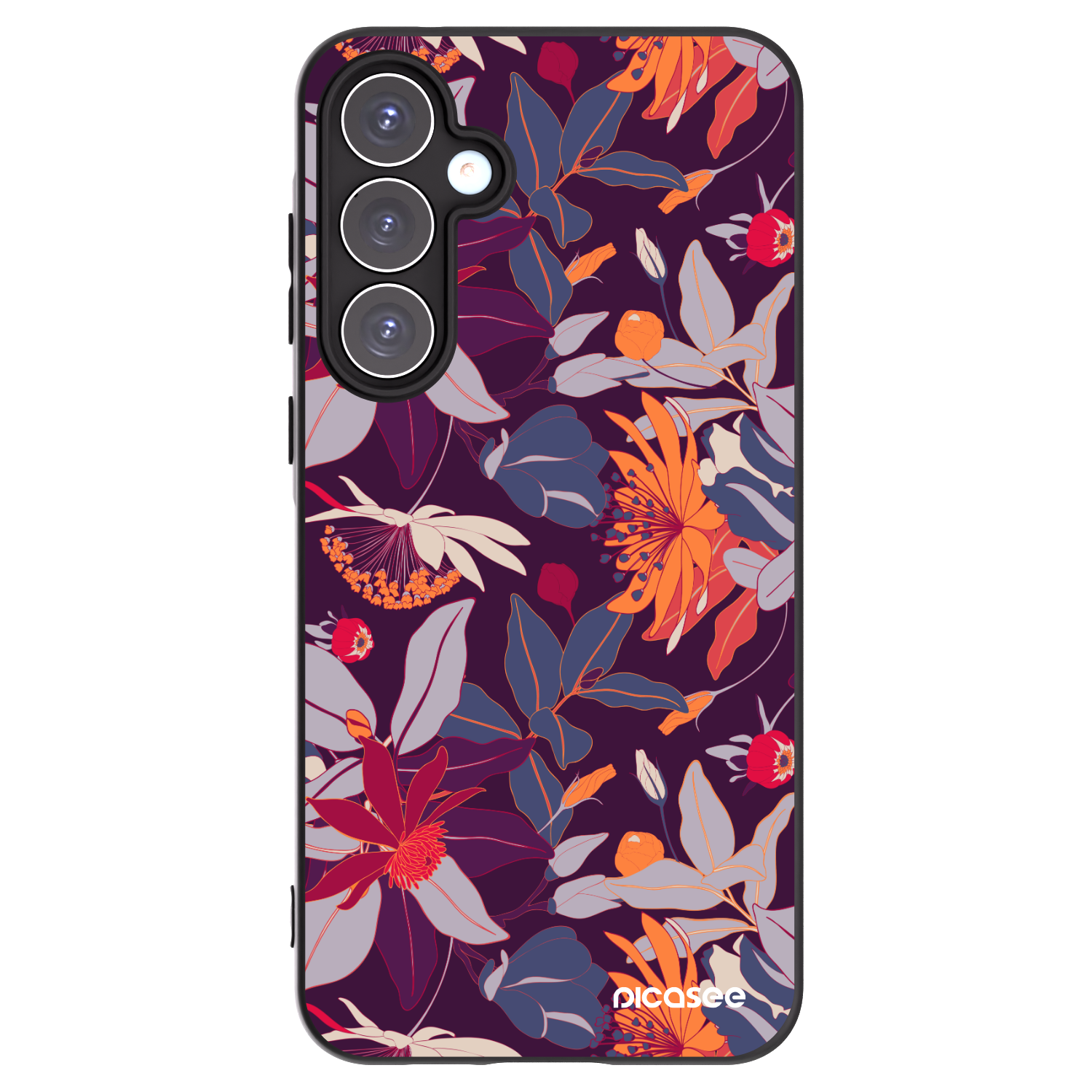 Picasee Samsung Galaxy A55 5G A556B Hülle - Schwarzes Silikon - Purple Leaf