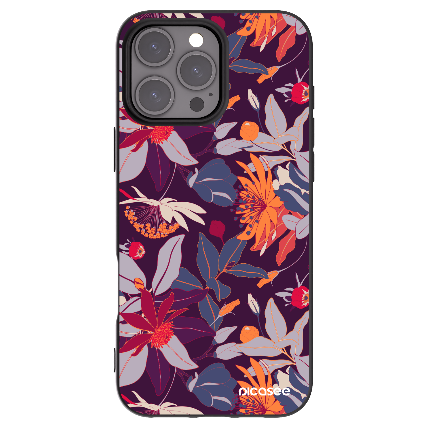 Picasee Apple iPhone 16 Pro Max Hülle - Schwarzes Silikon - Purple Leaf