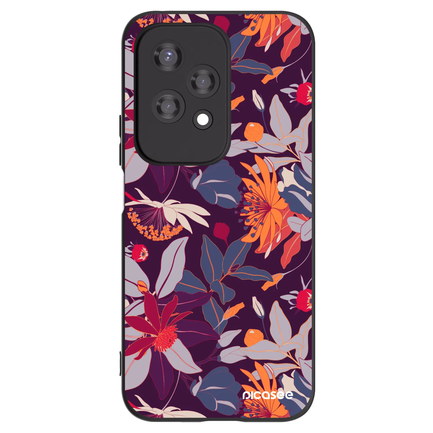 Picasee Honor 200 Lite Hülle - Schwarzes Silikon - Purple Leaf