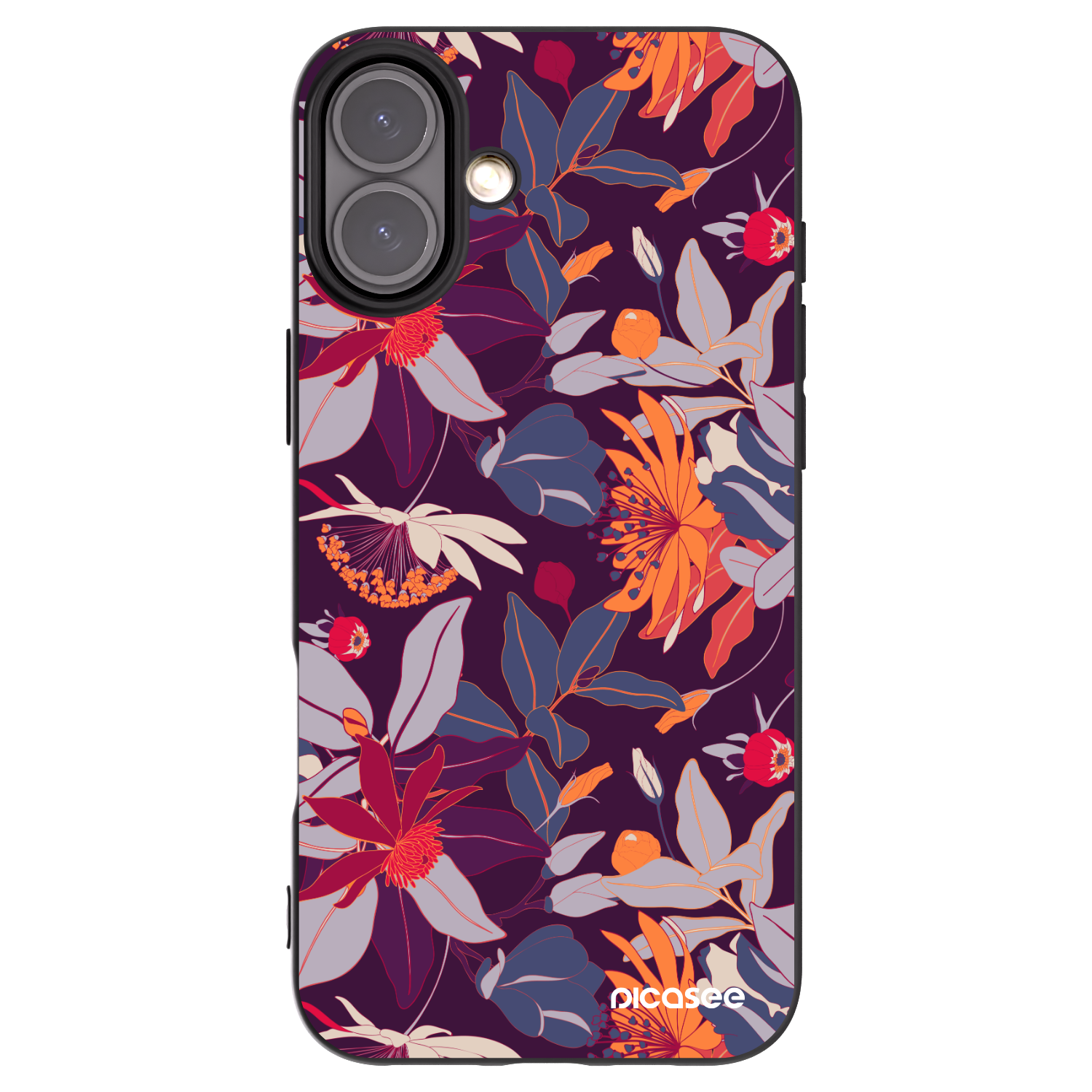 Picasee Apple iPhone 16 Plus Hülle - Schwarzes Silikon - Purple Leaf