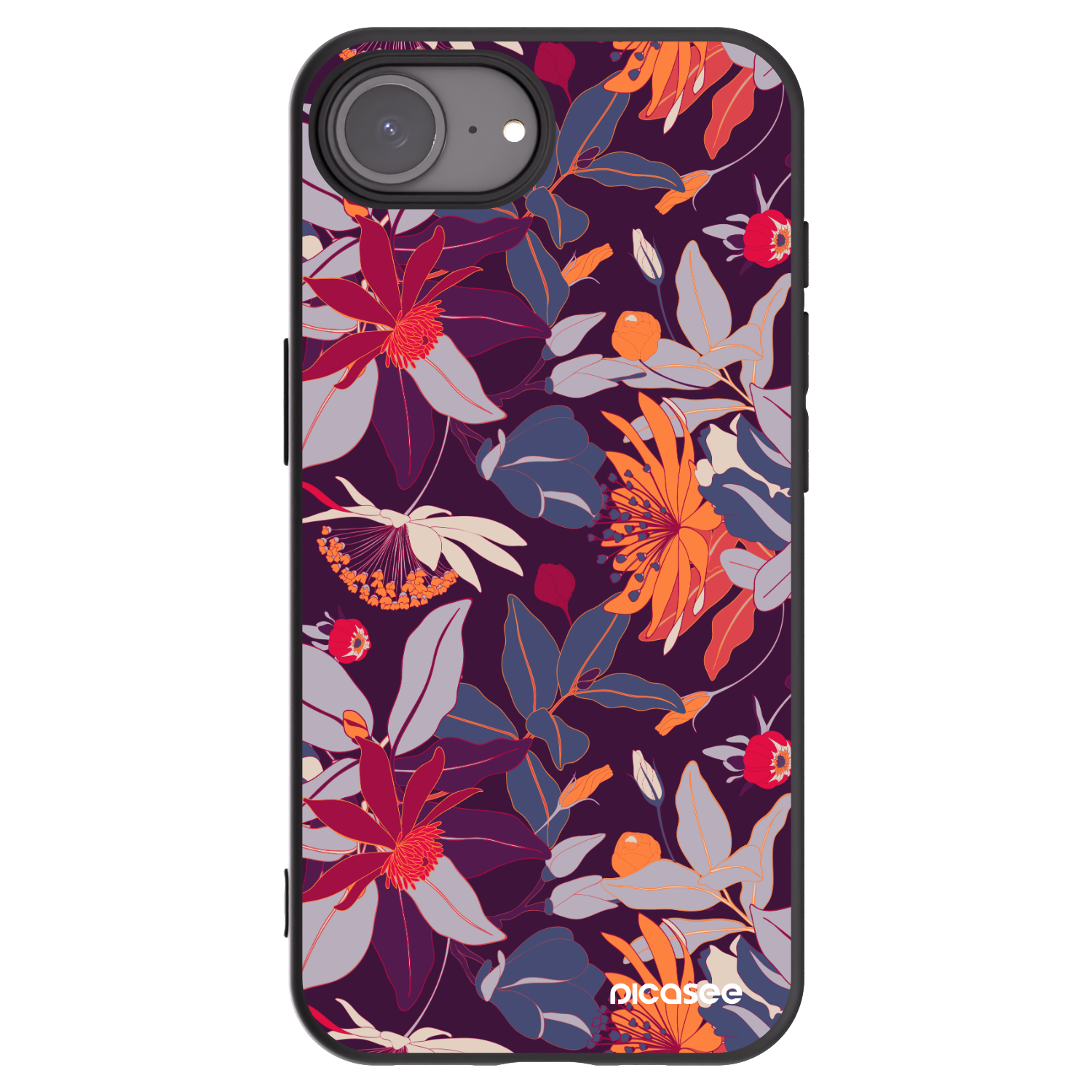 Picasee Apple iPhone 16e Hülle - Schwarzes Silikon - Purple Leaf