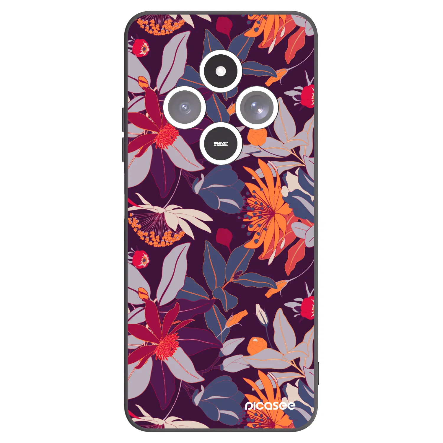 Picasee Xiaomi Redmi 14C Hülle - Schwarzes Silikon - Purple Leaf
