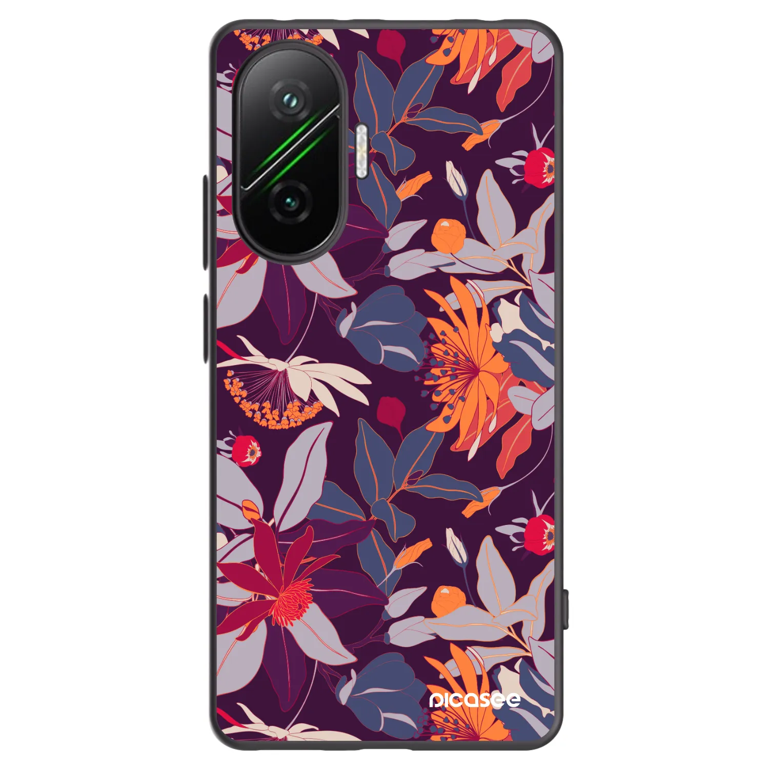 Picasee Xiaomi Poco F7 5G Hülle - Schwarzes Silikon - Purple Leaf