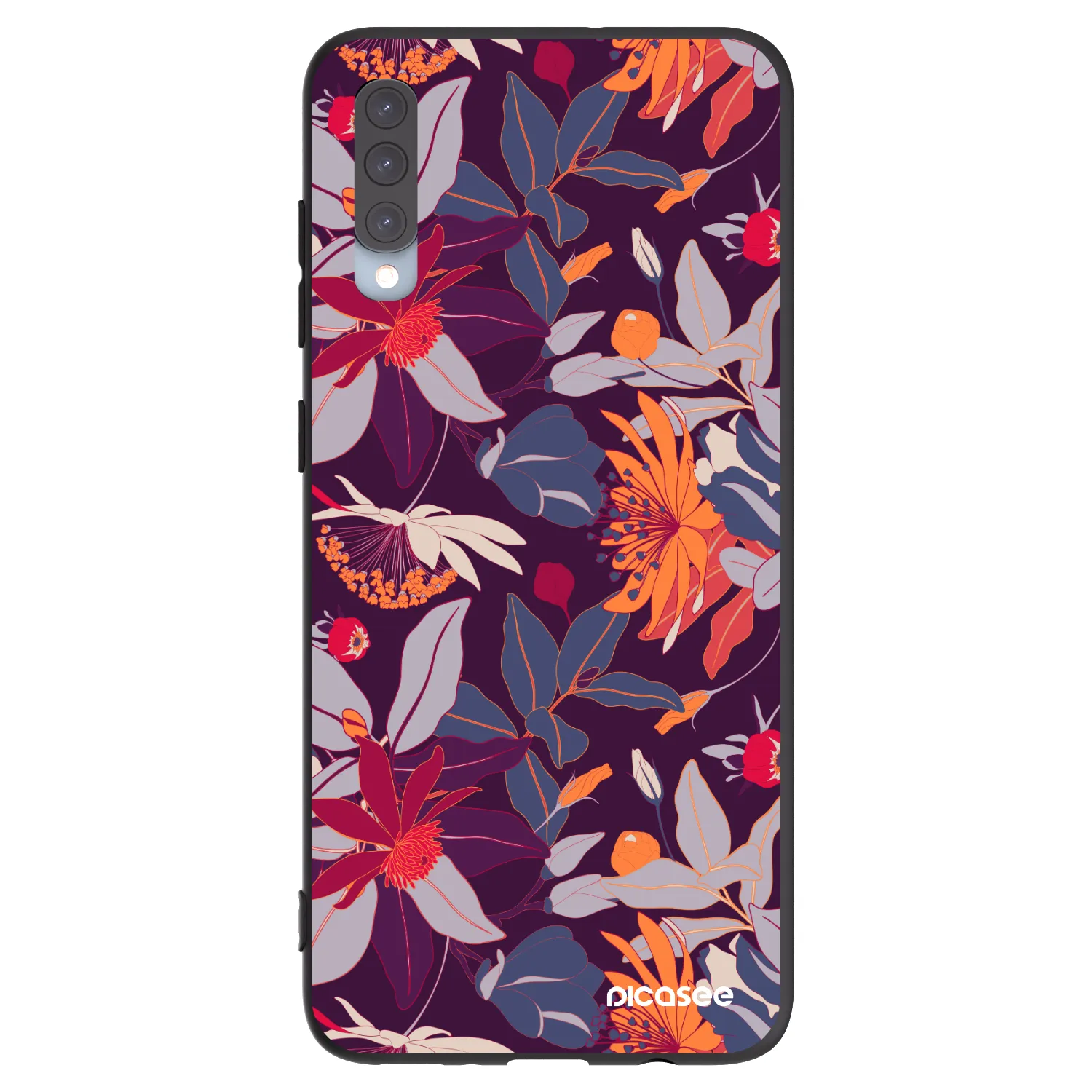 Picasee Samsung Galaxy A70 A705F Hülle - Schwarzes Silikon - Purple Leaf