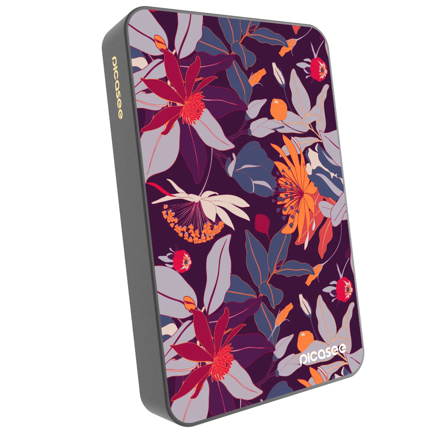Picasee Powerbank mit MagSafe 10 000 mAh Grau - Purple Leaf