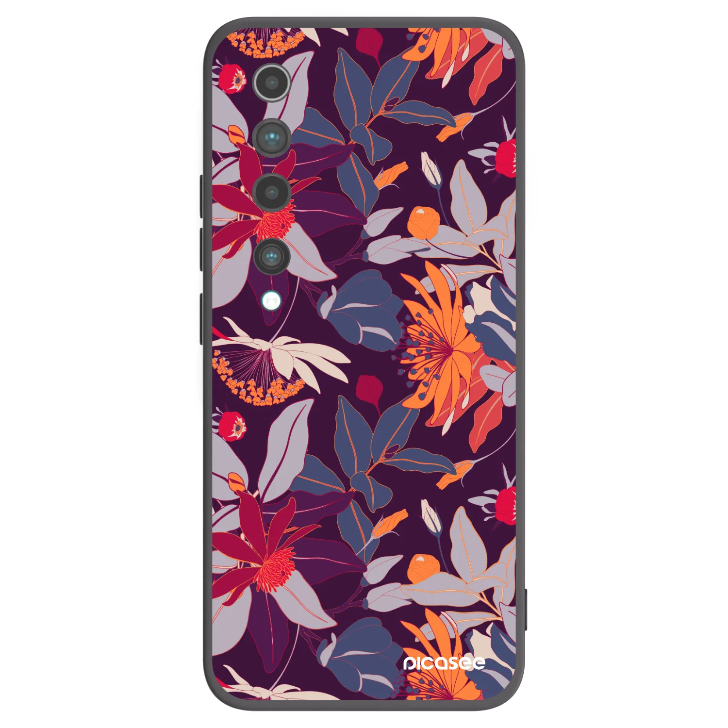 Picasee Xiaomi Mi 10 Hülle - Schwarzes Silikon - Purple Leaf