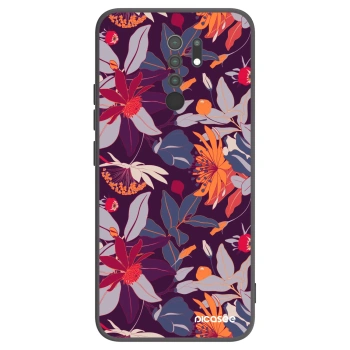 Picasee Xiaomi Redmi 9 Hülle - Schwarzes Silikon - Purple Leaf