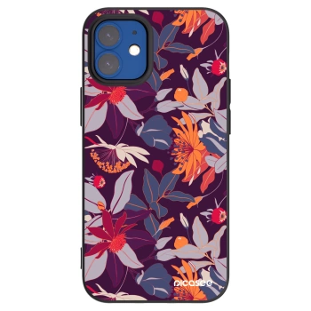 Picasee Apple iPhone 12 mini Hülle - Schwarzes Silikon - Purple Leaf