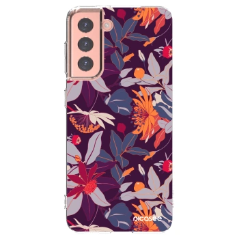 Picasee Samsung Galaxy S21 5G G991B Hülle - Transparentes Silikon - Purple Leaf