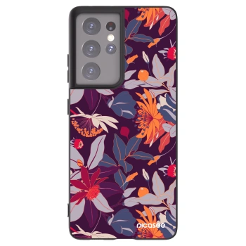 Picasee Samsung Galaxy S21 Ultra 5G G998B Hülle - Schwarzes Silikon - Purple Leaf