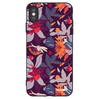 Picasee Apple iPhone XS Max Hülle - Schwarzes Silikon - Purple Leaf