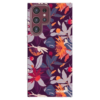 Picasee Samsung Galaxy S22 Ultra 5G Hülle - Transparentes Silikon - Purple Leaf