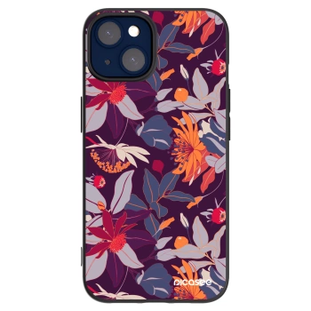 Picasee Apple iPhone 14 Hülle - Schwarzes Silikon - Purple Leaf