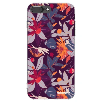 Picasee Apple iPhone 8 Plus Hülle - Transparentes Silikon - Purple Leaf