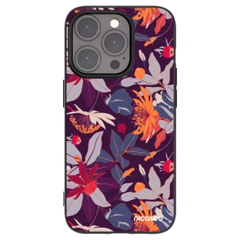 Picasee Apple iPhone 15 Pro Hülle - Schwarzes Silikon - Purple Leaf