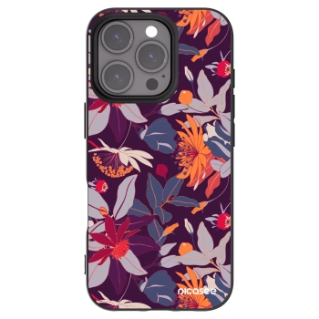 Picasee Apple iPhone 16 Pro Hülle - Schwarzes Silikon - Purple Leaf