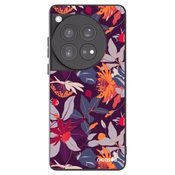 Picasee OnePlus 12 5G Hülle - Schwarzes Silikon - Purple Leaf